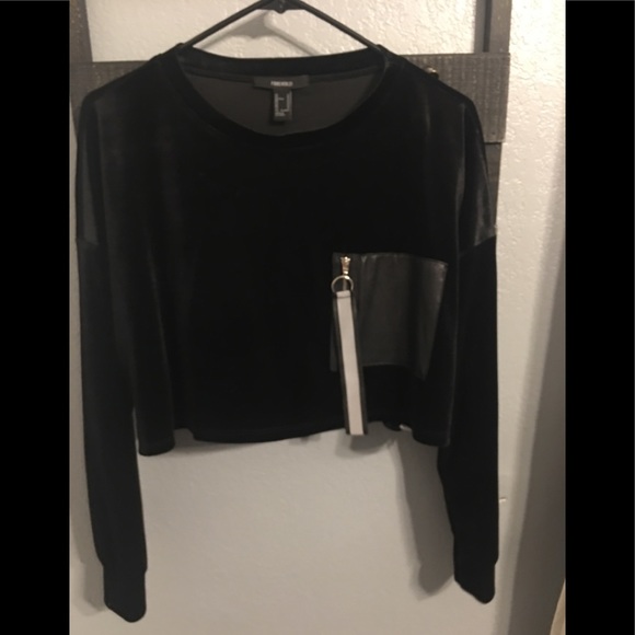 Velvet Crop Top Long Sleeve - Picture 1 of 4